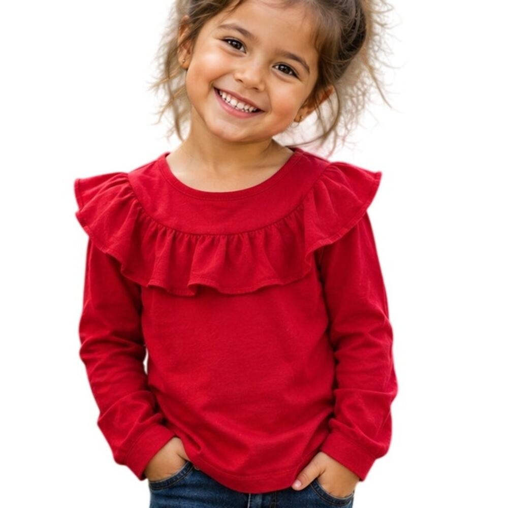 Janie & Jack Red Ruffled Top Girls Size 5 Cotton Long Sleeve Casual